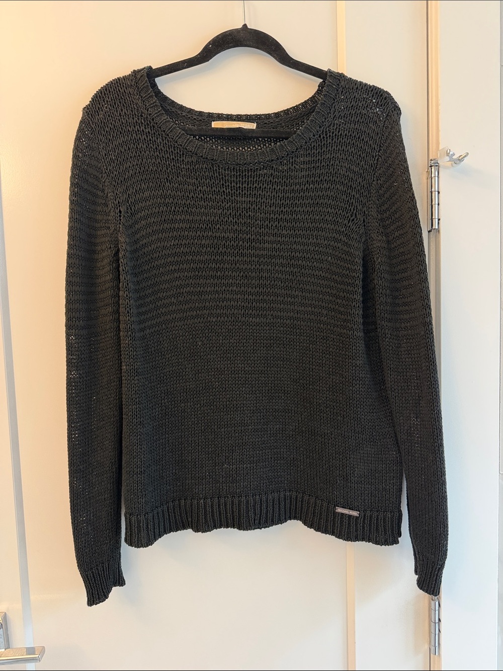 Michael Kors Black Chunky Open-Knit Crewneck Sweater
